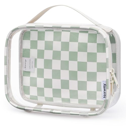 Narwey TSA Approved Toiletry Bag Carry on Clear Toiletry Bag Makeup Bag, Airport Airline Quart Size Travel Bags, Waterproof Portable Compact Cosmetic Make up Organizer Bag (Mint Green Checkerboard) - color: Mint Green Checkerboard