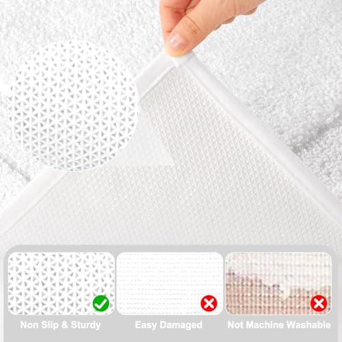 SHACOS White Bathroom Rugs Sets 3 Piece, Non Slip Soft Absorbent 16"x24" | Small Microfiber Bath Mat with Toilet Lid Cover, Shaggy Carpet U-Shaped Contour Toilet Rug, Machine Washable - color: White, size: 16"x24"+U-Shape 20"x24"+Lid Cover 19"x21"