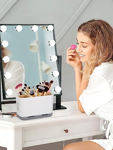 GFWARE Toothbrush Holders for Bathrooms - Bamboo Divider Toothbrush and Toothpaste Holder with Drainage, Kids Electric Toothbrush Organizer for Bathroom Countertop, White Tooth Brush Holder - color: White-l