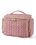 BAGSMART Travel Toiletry Bag, Large Wide-open Travel Bag for Toiletries, Makeup Cosmetic Travel Bag with Handle-Dark Pink - color: Dark Pink