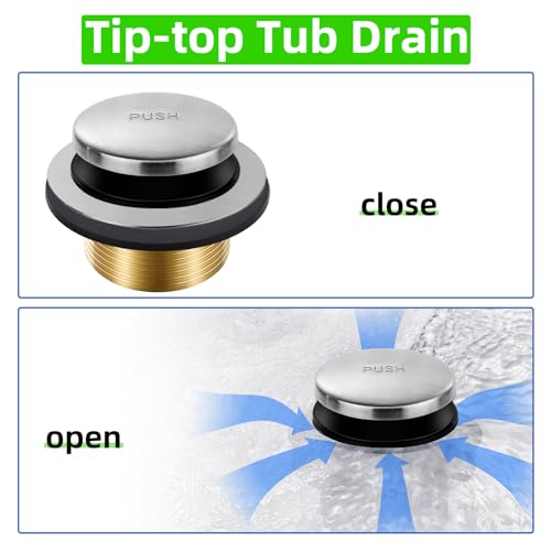 Brushed Nickel Bathtub Drain Tip-Toe Tub Trim Set with Two-Hole Overflow Faceplate Bathroom Tub Drains Replacement Conversion Tub Drain Kit Assembly with Universal Fine & Coarse Thread - color: Brushed Nickel