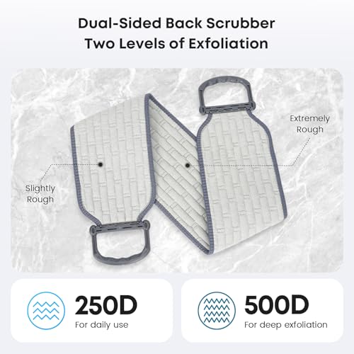 eaxun Exfoliating Back Scrubber with Plastic Handles for Shower, 36 Inches Wider Bath Back Exfoliator Body Cleaner for Men, Women and Elderly, Dual-Sided Roughness Back Washer for Deep Cleansing - size: Large