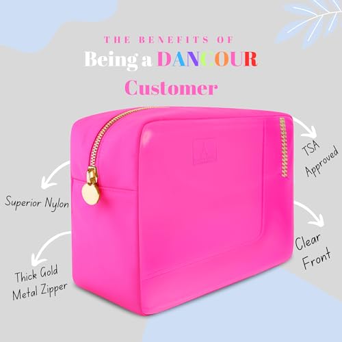 DANCOUR Clear Makeup Bag Large Makeup Bag Big Makeup Bag Large Pouch Clear Pouch Large Cosmetic Bag Huge Cosmetic Pouch Clear Cosmetic Bag Travel Case Pouch Travel Cosmetic Case TSA (Large, Hot Pink) - color: Hot Pink, style: Large