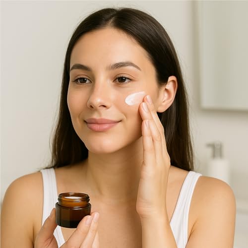 4 Packs 15ml/0.5Oz Amber Glass Cream Jars with Gold Lid Small Cosmetic Containers Refillable Skincare Travel Sample Jars for Face Cream, Balm, Lotion, Salve