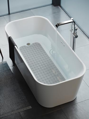 Bathtub and Shower Mats, Extra Long Non-Slip Bath Tub Mat 39 x 16 Inch, Machine Washable Bathmat with Suction Cups & Drain Holes for Bathroom Floor, Clear Grey - color: Clear Grey