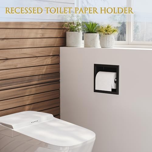 Neodrain Recessed Toilet Paper Holder, Matte Black Toilet Paper Holder Built-in, Stainless Steel Recessed Tissue Paper Roll Holder, in Wall - color: Matte Black, size: 6X6In