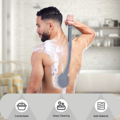Back Brush Long Handle for Shower, 20.5” Back Bath Brush for Shower, Back Scrubber, Exfoliation and Improved Skin Health for Elderly with Limited Arm Movement, Disabled - color: Grey