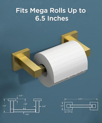 FORIOUS Toilet Paper Holder Wall Mount, Stainless Steel Rustproof Double Post Pivoting Tissue Roll Holder for Bathroom, Commercial Toilet Paper Dispenser (Brushed Gold, Square) - color: Brushed Gold