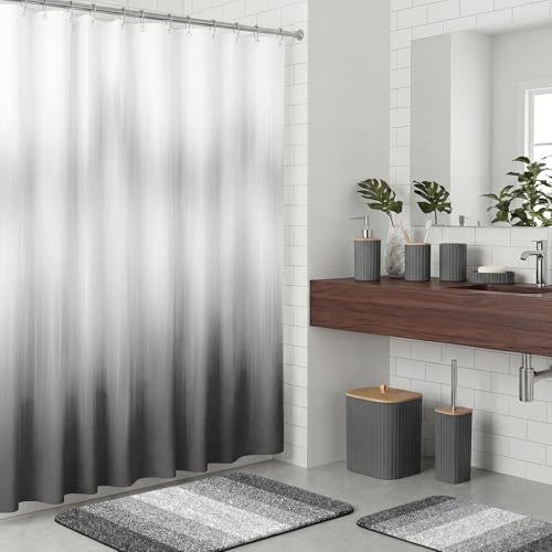 Bathroom Accessories Set - Bathroom Set with Shower Curtain and No Slip Rugs, Trash Can, Toilet Brush Holder Set, Soap Dispenser & Bath Towels - Stylish Bath Decor for Home, Apartment, Grey, 25PCS - color: Grey