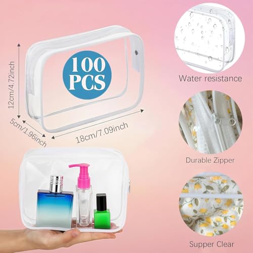 100 Pcs Clear Makeup Bags Bulk Graduation/Dad Gifts Bags Tsa Approved Toiletry Bag for Travel Transparent Cosmetic Bag PVC Waterproof Travel Small Pouches with Zipper for Men and Women (Black) - color: Black