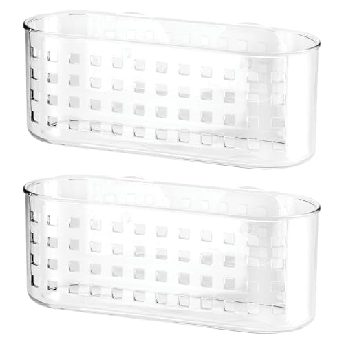 iDesign Hanging Suction Shower Caddy Basket, Set of 2, Clear | Bathroom Storage, Made in USA