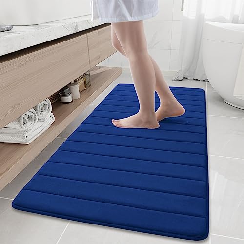 Buganda Memory Foam Bath Mat, 60" x 24", Ultra Soft Bathroom Rugs, Water Absorbent and Machine Washable Bath Rug Runner for Bathroom, Shower, and Tub, Navy Blue - color: Navy Blue, size: 60" X 24"
