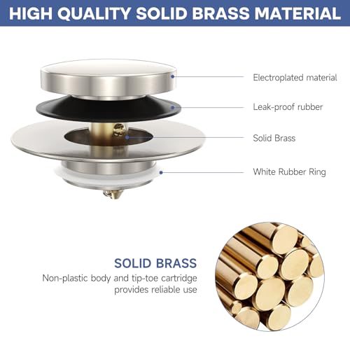 Brushed Nickel Universal Tip Toe Tub Stopper, Pop Up Bathtub Drains Plug, Bathroom Bath Tub Drain Stoppers, Conversion Kit Assembly, Replaces Lift and Turn, Tip-Toe and Trip Lever drains for Tub - color: Brushed Nickel