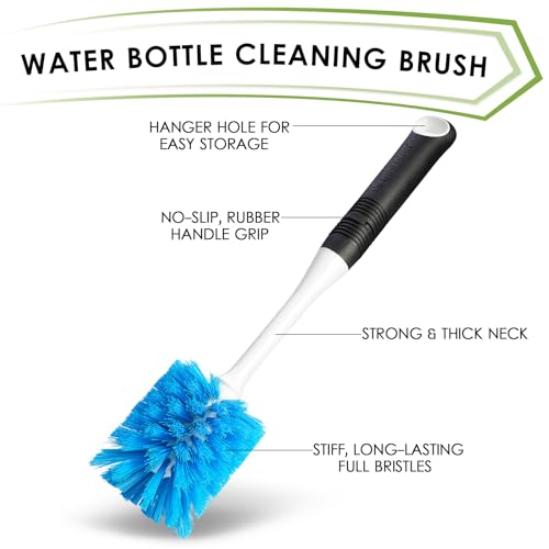 MOSOLAN Dish Brush Set of 3 with Water Bottle Brush, Dish Scrub Brush and Scrubber Brush, Long Handle Kitchen Scrub Brushes for Dishes, Bottles, Cups, Pots, Pans and Sinks, Flat Head - style: Flat Head