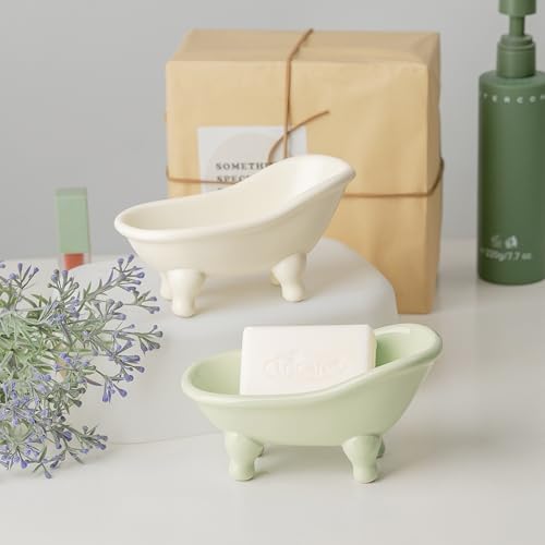 5.6" Ceramic Mini Bathtub Soap Dish Decortative Clawfoot Bathroom Soap Dish (Crème) - color: Crème