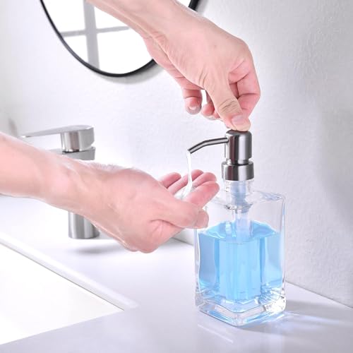 13.5 Oz Clear Glass Soap Dispenser with Rust Proof Stainless Steel Pump, Refillable Liquid Hand Soap Jar for Bathroom, Premium Kitchen Soap Dispenser (Brushed Nickel) - color: Brushed Nickel