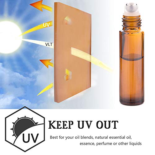 6Pcs 10ml Essential Oil Roller Bottles, with Stainless Steel Roller Balls, 10ml Amber Glass Roll on Bottles for Essential Oils, 1 Extra Roller Ball, 6 Labels, 1 Openers, 2 Droppers Included - color: Brown