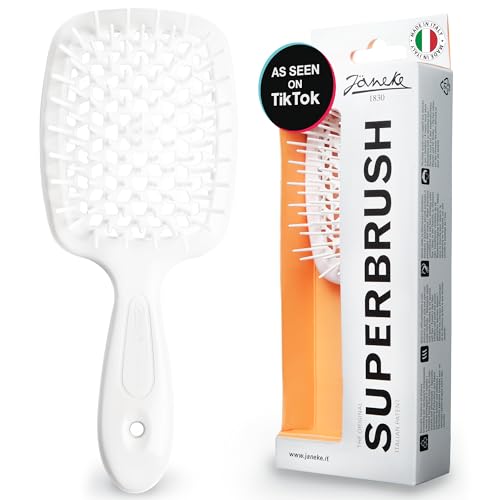 Janeke Superbrush Detangling Brush for Soft Smoothing Hair Brushing with Anti-Static Bristles - Vented Wet Hair Brush for Blow Drying Use - Perfect for Curly, Thick, Wavy, Fine Hair Types (White) - color: White Superbrush