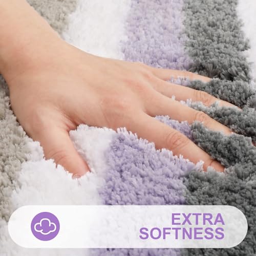 Buganda Microfiber Striped Bathroom Rugs Bath Mat, Extra Thick, Soft and Shaggy, Absorbent, Machine Washable, Bath Rugs for Bathroom, Tub and Shower, 70x24 Inches, Purple-Grey - color: Purple-grey, size: 70" X 24"