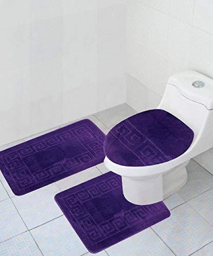 WPM WORLD PRODUCTS MART Bathroom Rugs Sets 3 Piece Bath Pattern Rug Set (20"x32")/Large Contour Mats (20"x20") with Lid Cover (Purple) - color: Purple