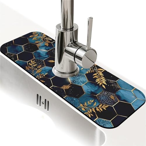 Faucet Fast Absorbent Pad - Golden Honeycomb Blue Black Marble , Suitable For Kitchen, Bathroom, Island And Other Scenes - color: Golden honeycomb blue black marble