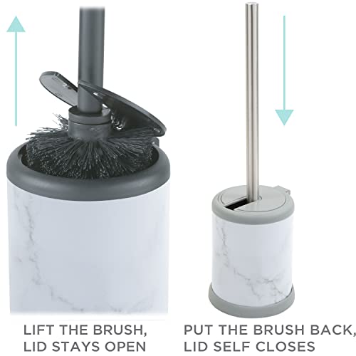 Bath Bliss Toilet Brush and Holder | Self Closing Lid | 360 Degree Brush Head | Bathroom Cleaning | Compact Size | Storage and Organization | Marble - color: Marble, size: 1 Pack