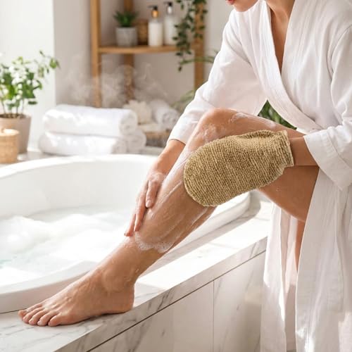 2 Pack Exfoliating Back Scrubber for Shower, Extra Rough Exfoliating Washcloth Towel and Shower Bath Glove, Natural Body Exfoliator, Deep Clean Back Scrubber Spa Tool for Glowing Skin