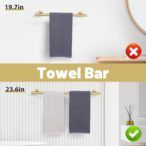 10 Pieces Brushed Gold Bathroom Hardware Towel Bar Set for Bathroom Wall, 23.6Inch Bathroom Accessories Set Upgraded Bathroom Towel Holder, Stainless Steel Towel Racks Bathroom Wall Mounted - color: Brushed Gold, size: 10 Pieces A