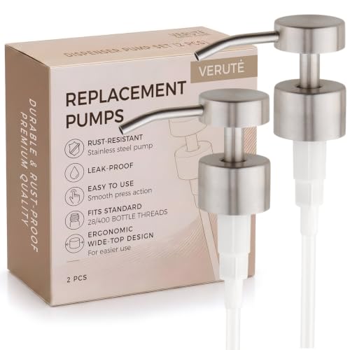 Soap Dispenser Pump | Stainless Steel Replacement | Durable, Rustproof | for Glass & Plastic Bottles with 28mm 28/400 Thread - 2 Pack (Brushed Silver) - color: Brushed Silver