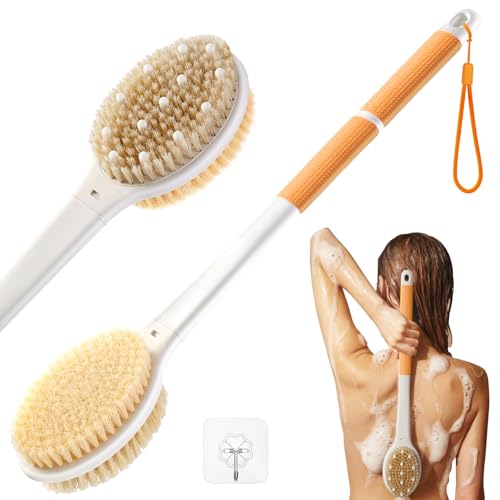 Shower Brush for Massage Dry Brushing: Back Scrubber for Shower with 18.1" Anti Slip Long Handle - Bath Body Brush for Lymphatic Drainage Exfoliator Improving Skin Health for Women Men Elderly(Orange) - size: Long Handle 18.1 in-Orange