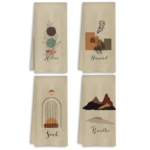 Boho Botanical Hand Towels Set of 4, Relax Breathe Soak Unwind Decorative Towels, Gym Yoga Spa Decor, Boho Decor, 16x24 Inches(Style A) - color: A