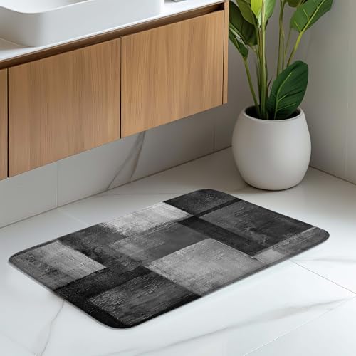 Abstract Black Grey White Bath Rug, Modern Minimalist Art Floor Mat Non-Slip Microfiber Soft Plush Bathroom Mat Carpets Floor Mat for Bedroom Kitchen Bathroom Toilet 17x29 Inch - color: Black Grey