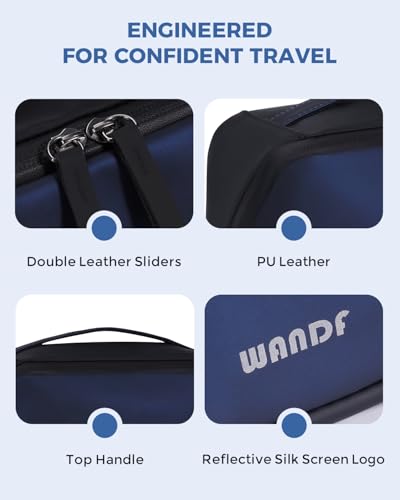 WANDF PU Leather Toiletry Bag for Men, Dopp Kit with Hanging Pouch