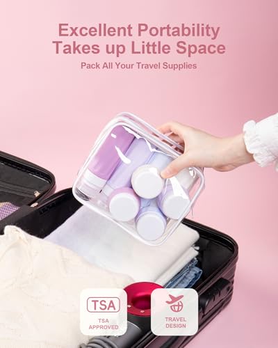 Mrsdry Travel Size Toiletries 8 Pack, TSA Approved 3oz/1oz Silicone Refillable Containers with Clear Travel Bag - color: Lavender, size: 3oz bottle 1oz jar