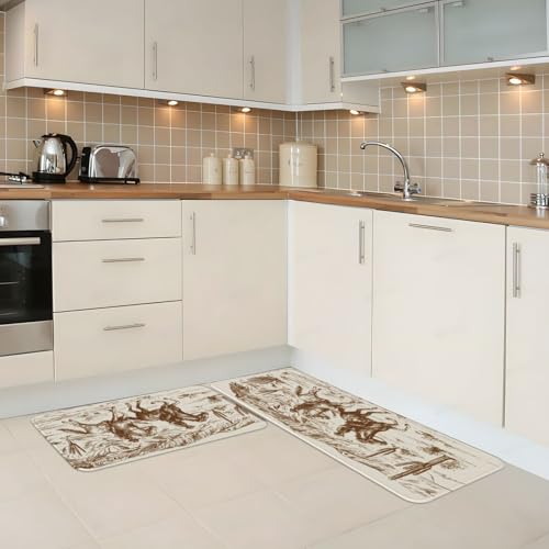 American Wild West Desert Cowboys Kitchen Rugs Microfiber Floor Mats Western Farmhouse Country Cushioned Carpet Runner Rug for Laundry Bathroom Living Room, 2 Piece Set 17"X 47" + 17"X 30" - color: American Wild West Desert Cowboys