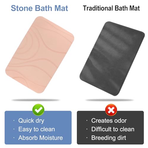 Stone Bath Mat, 2 Pack Diatomaceous Earth Shower Mat, Non-Slip Super Absorbent Quick Drying Bathroom Floor Mat, 24x15, Pink - color: Pink, size: 24" x 15" (2 Pack)