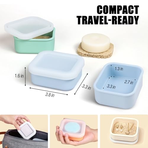 OTHIX 2 Pack Leakproof Silicone Travel Soap Case, Small Bar Soap Holder Container with Drainage Layer & Mini Portable Soap Dish Fits for Shampoo Bar, Gym, Camping (Baby Blue & Sage Green) - color: Baby Blue & Sage Green