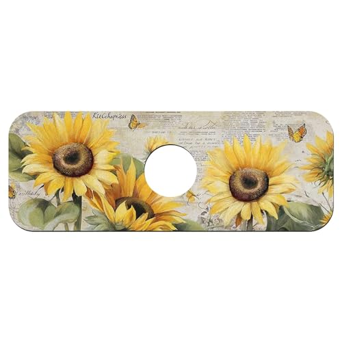 Faucet Fast Absorbent Pad - Vintage Stly Sunflower And Butterfly , Suitable For Kitchen, Bathroom, Island And Other Scenes - color: Vintage stly Sunflower and Butterfly