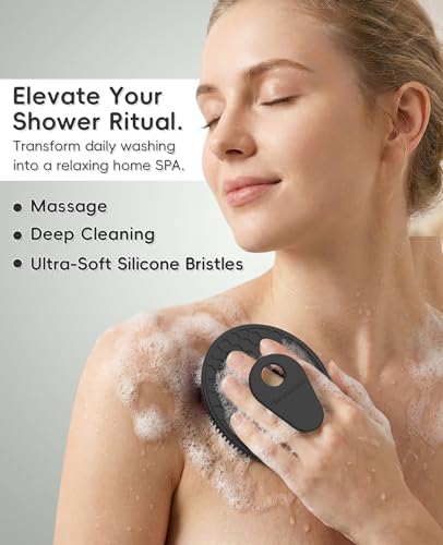 4 Pack Soft Silicone Shower Brush, Body Exfoliating Skin Massage Scrubber | Body Wash Bath Dry Skin Brushing Glove Loofah, Fit for Sensitive and All Kinds of Skin(2Pack Black+Mint+Blue) - color: Black(2p)+blue+mint