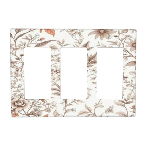 Light Switch Cover Plate Boho Floral Beige Flower And Leaf Botanical 3 Gang Triple Rcoker Wall Plates Decorative Switch Plates and Outlet Covers for Bathroom Bedroom Decor - color: Boho Floral Beige Flower And Leaf Botanical, size: 3 Gang Triple Rocker -