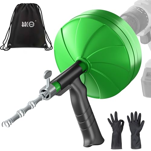 BACOENG 33Ft Drain Auger, Heavy Duty Plumbing Snake with Drill Adapter, Use Manually or Powered for Drain Clog, Shower Sink, Comes with Gloves and Bag (Green) - color: Green-33FT
