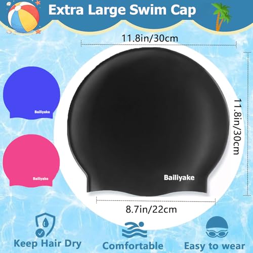 3 Pack Extra Large Swim Cap for Braids & Dreadlocks - Waterproof Silicone Swim Hat for Women with Long Thick Hair, Protective Swim Cap Cover Ears for Swimming, Shower, Bathing - color: Black+Pink+Blue