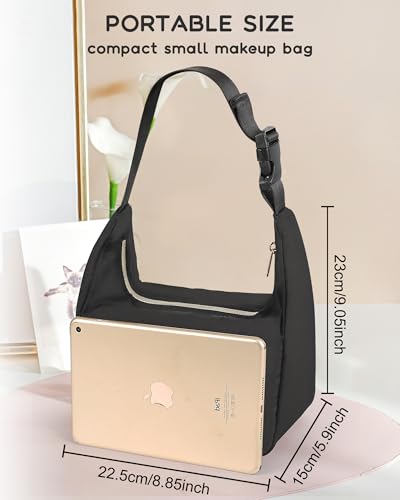 Relavel Portable Makeup Bag for Travel, Cosmetic Shoulder Bag with Removable Buckle, Compact Toiletry Organizer Storage with Accessories, Separate Makeup Brush Compartment for Daily Use - color: 03-Black, size: MEDIUM