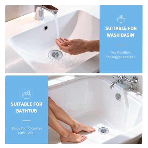 TRAPMATE Bathtub Stopper Drain Strainer Kit, Easy Clean Tub Shower Drain Hair Catcher, Anti-Clog Stainless Steel Sink Cover, Drain Protector for Bathroom Sink & Wash Basin (Patented Product) - color: Silver Silver Gray
