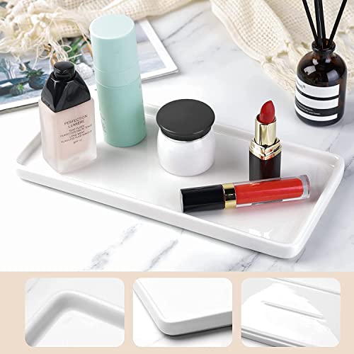 Gurygo 2 Pack 8"/10" Bathroom Trays, Ceramic Vanity Trays for Bathroom, Small Ceramic Tray, Kitchen Soap Tray for Kitchen Counter (White,Set/2) - color: White, size: M + L (Set/2)