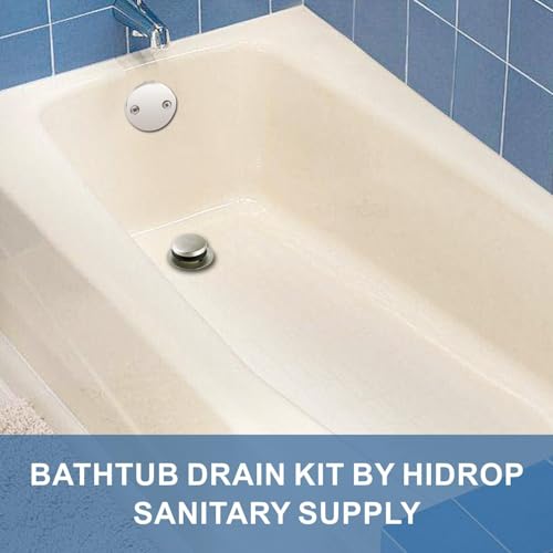 Brushed Nickel Tub Drain Tip-Toe Tub Trim Set Conversion Kit Assembly, Hidrop Bathtub Drain Replacement Trim Kit with 2-Hole Overflow Faceplate and Universal Fine/Coarse Thread, Brushed Nickel - color: Brushed, style: 2 Holes