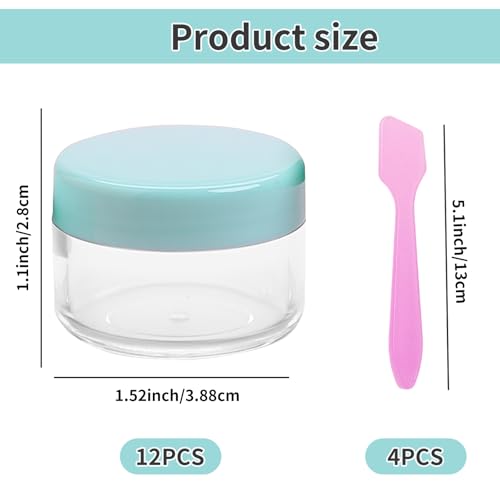 12 Pcs 15ml/0.5oz Small Travel Containers, 4 Pcs Makeup Spatula, Clear Plastic Cosmetic Jar Refillable Roun for Lotion Cream Products Sample Bottles, Plastic with Screw on Lid Container (green) - color: green