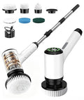 Cordless Electric Spin Scrubber, 6 Brush Heads, Long Handle | Power scrubber, adjustable long handle, IPX7 rated body, lightweight grip, bathroom, kitchen, tile, grout, tub, shower, floor - size: 6heads