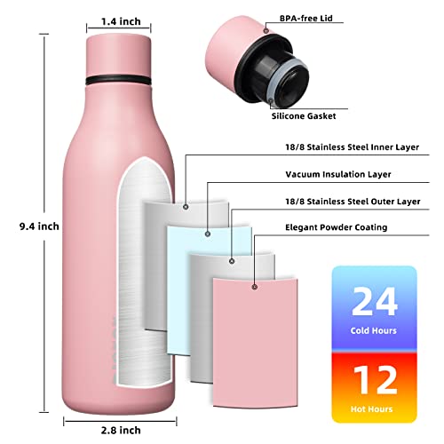 BJPKPK Insulated Water Bottles, 18 oz Stainless Steel Metal Water Bottle with Strap, BPA Free Leak Proof Jugs, Mugs, Flasks, Reusable Thermal Flasks for Sports & Travel, Light Pink - color: Light Pink, size: 18 Ounces, style: 18oz