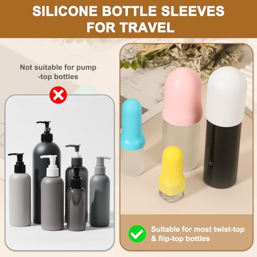 uxcell 5pcs Silicone Bottle Covers for Travel, Elastic Sleeves for Leak Proofing 0.88"/1.1"/1.6" Dia Toiletry Sleeves Travel Accessories for Shampoo Wash Body Bottles, White